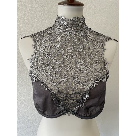 Kaviar Lingerie Bra High Neck Metallic Crochet Underwire - Picture 1 of 12